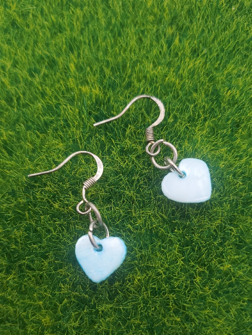 Mother Of Pearl Light Blue Heart Drop Earrings - Women Jewelry E1119